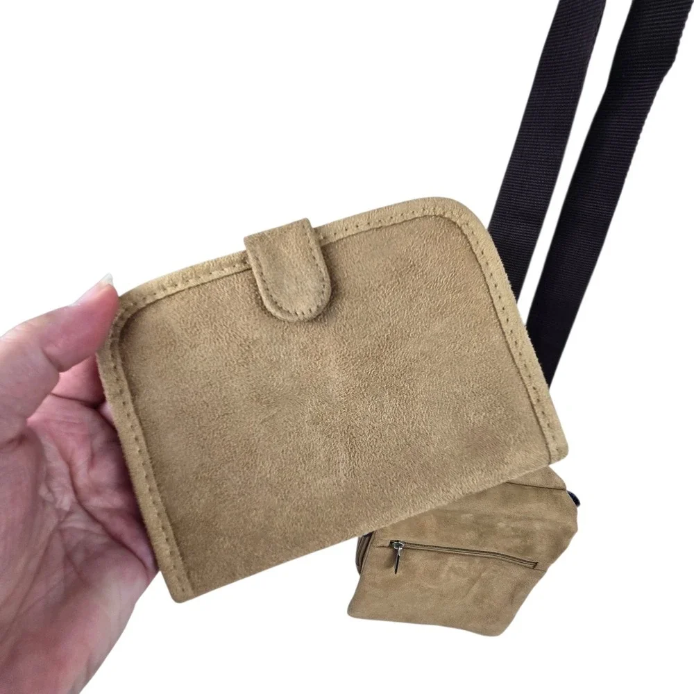 Travelon Micro Suede Organizer Sling Crossbody Bag w Matching Passport Wallet